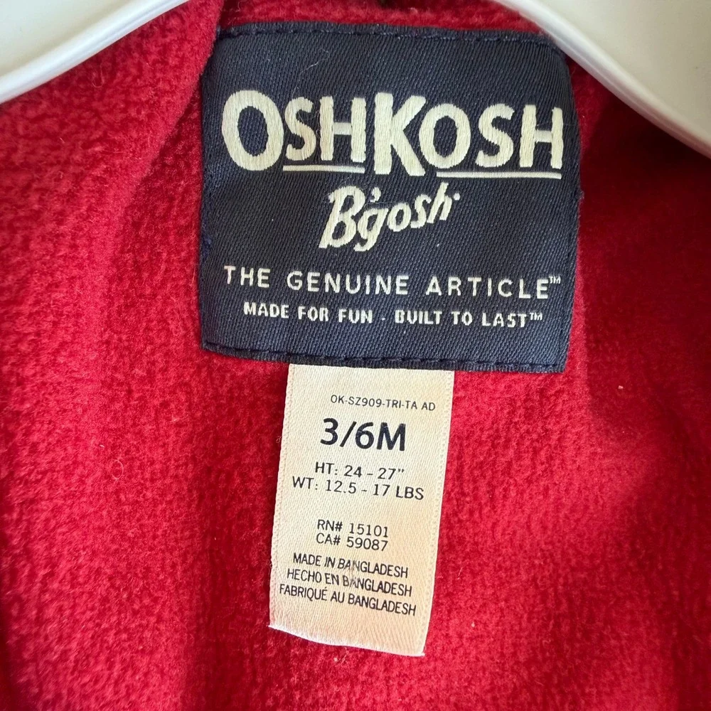 OshKosh Bgosh Baby 3/6M Red Grey Buffalo Plaid Fleece Lined Hooded Pram Bunting